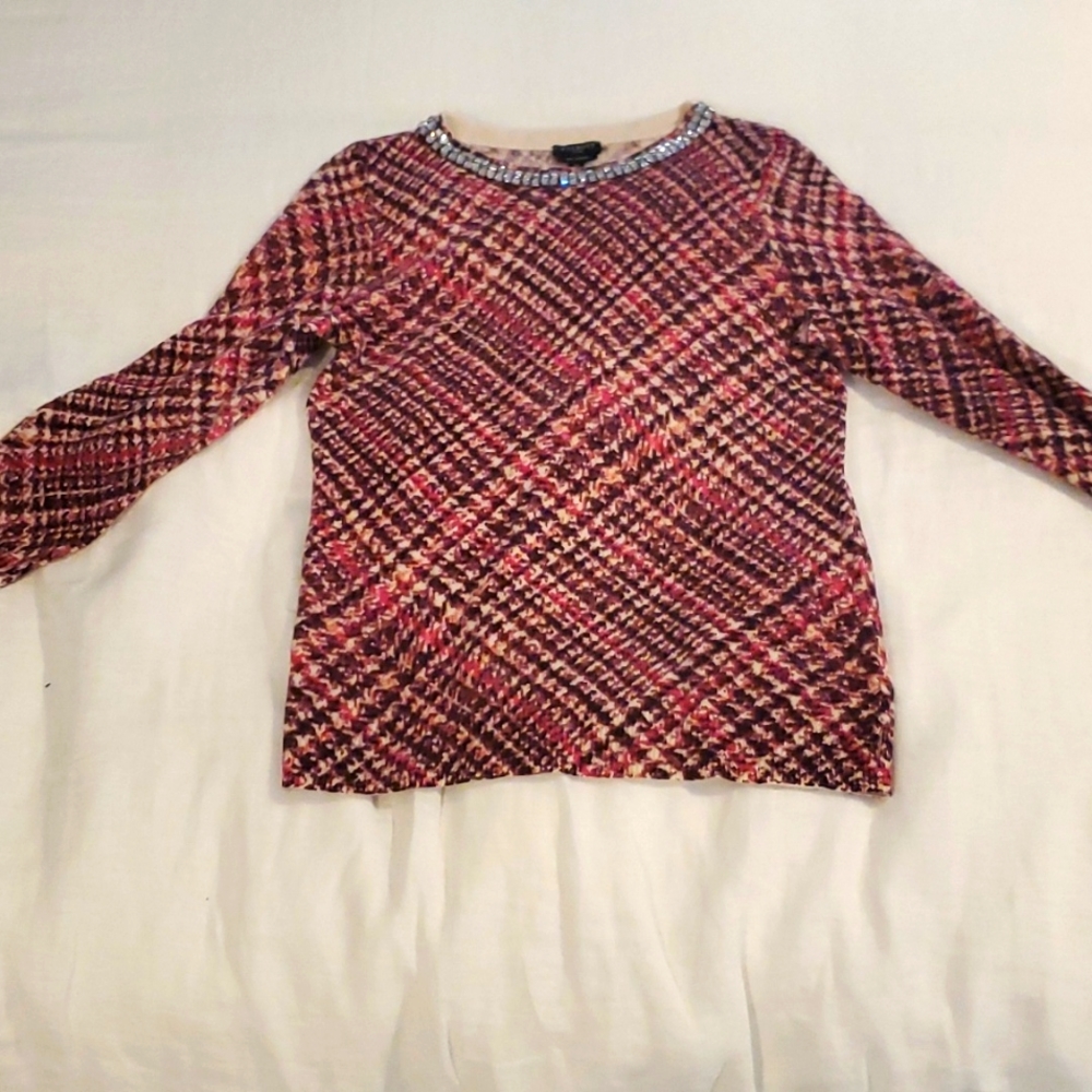 Talbot's cashmere plaid embellished pullover